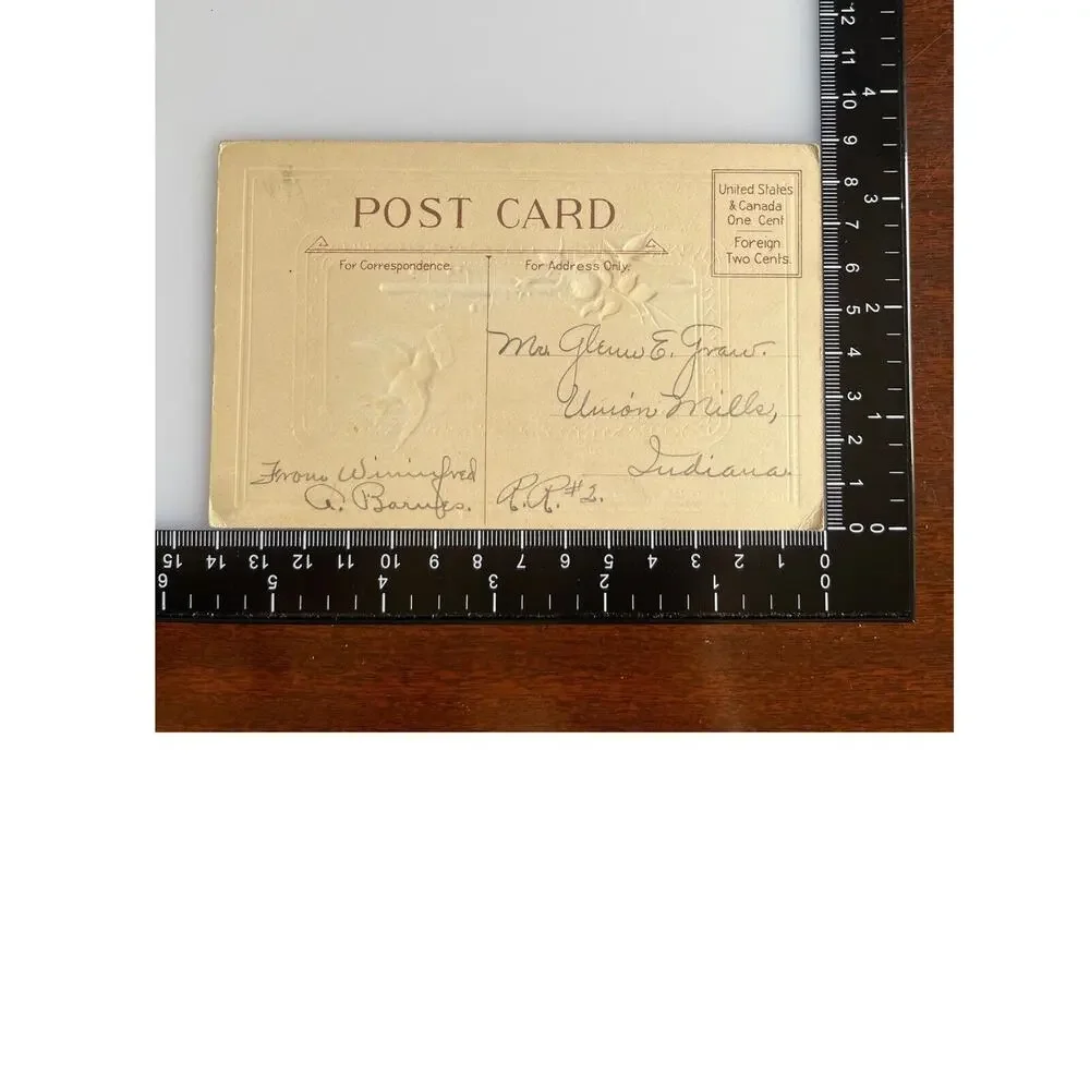 Antique 1917 Postcard Ephemera Embossed Unposted Signed Sparrow Flower Rose SEE